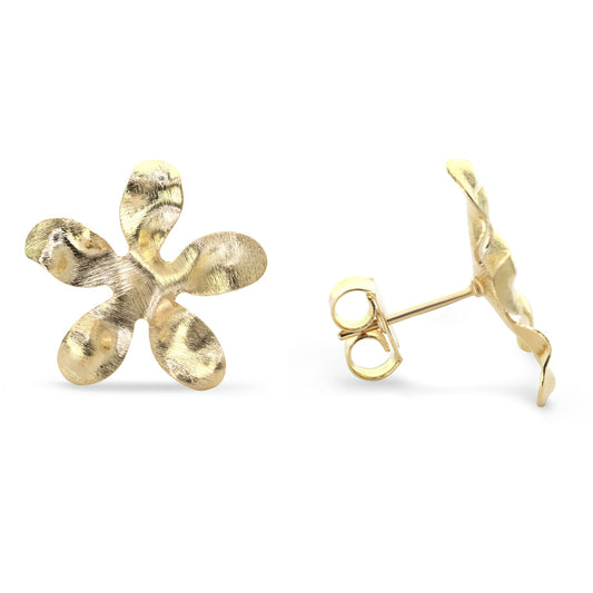 Aros Enchapados en Oro Flor Irregular Satinada