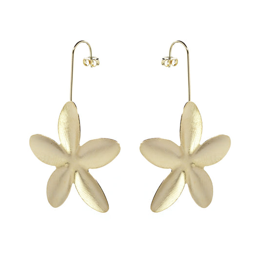 Aros Enchapados en Oro Flores Grandes Satinadas
