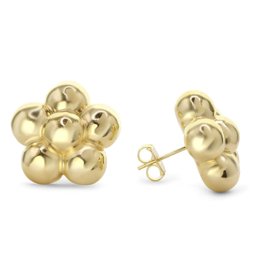 Aros Enchapados en Oro Flores Lisas Infladas