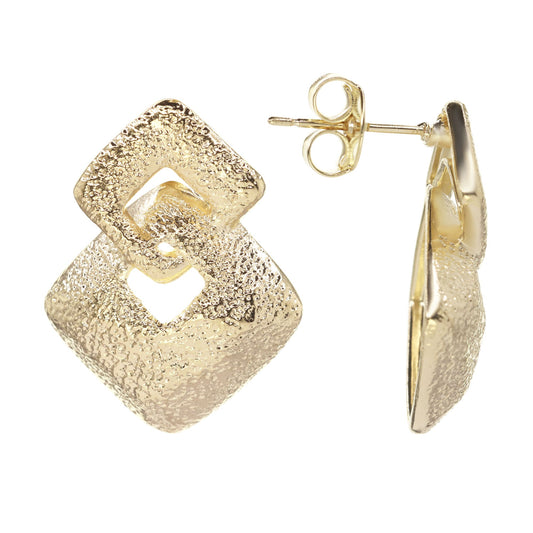 Aros Enchapados en Oro Forma de Rombo con Textura