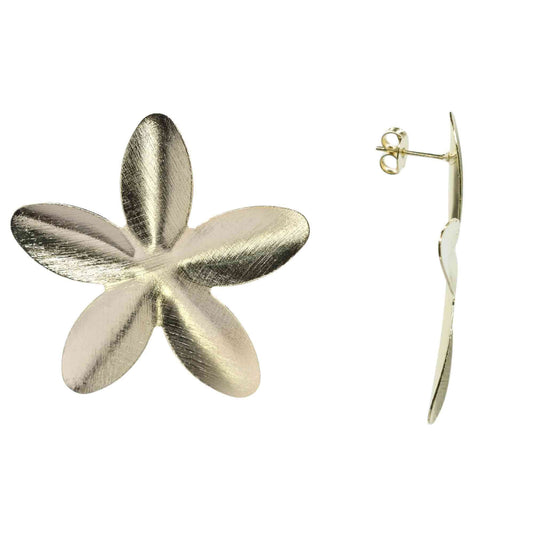 Aros Enchapados en Oro Gran Flor Satinadas