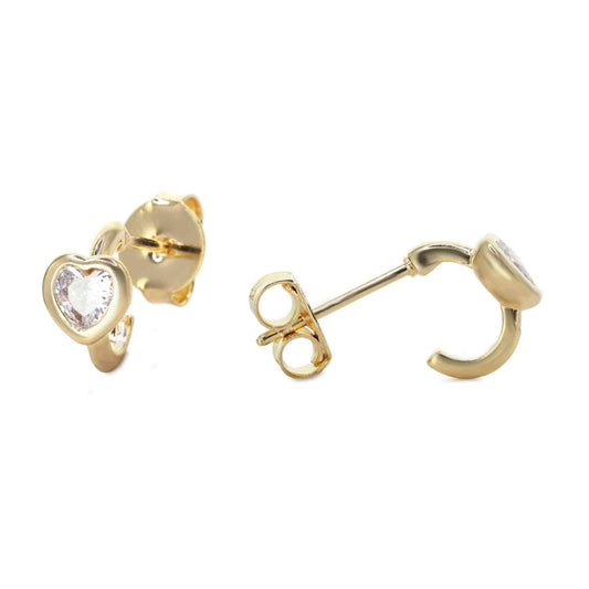 Aros Enchapados en Oro Mini Argollas con Circón de Corazón