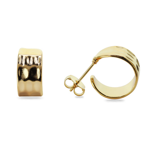 Aros Enchapados en Oro Mini Argollas Estilo Martillado