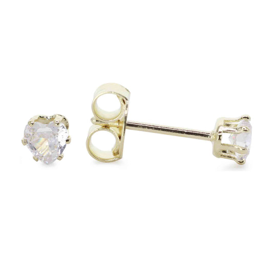 Aros Enchapados en Oro Mini Corazones de Circón 4 mm