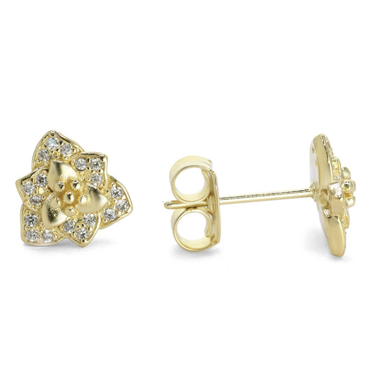 Aros Enchapados en Oro Modelo Flor con Mini Circones