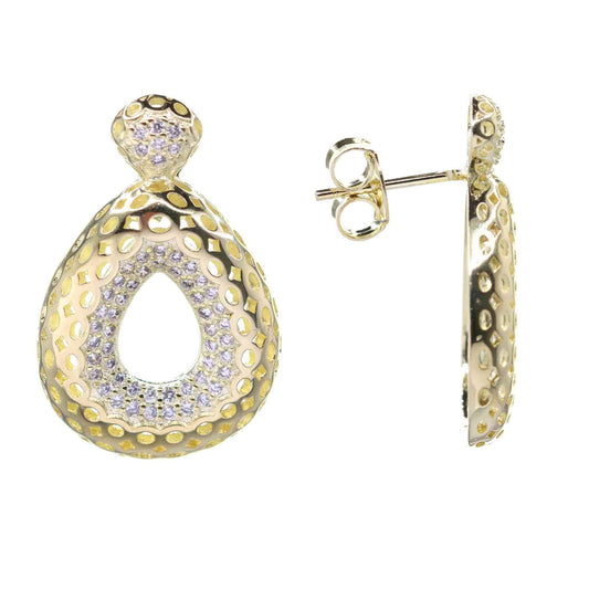 Aros Enchapados en Oro Modelo Gota Calada con Circones