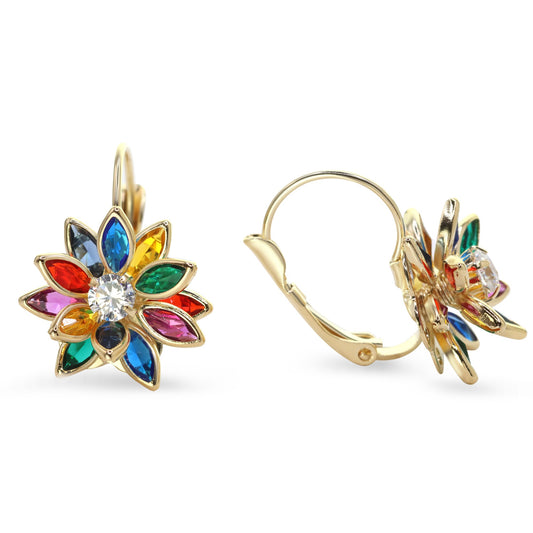 Aros Enchapados en Oro Modelo Loto Circones de Colores