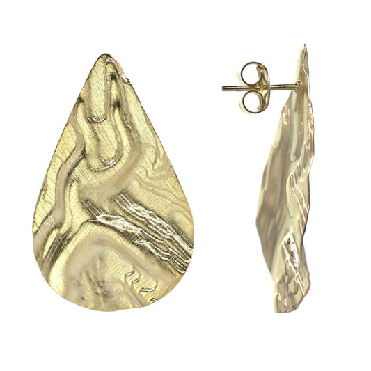 Aros Enchapados en Oro Placa Gota con Relieve