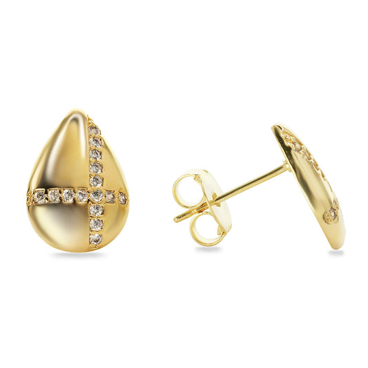 Aros Enchapados en Oro Placas Estilo Gota con Circones