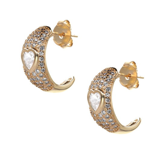 Aros Enchapados en Oro Rosado Semi Argollas con Circones y Corazón