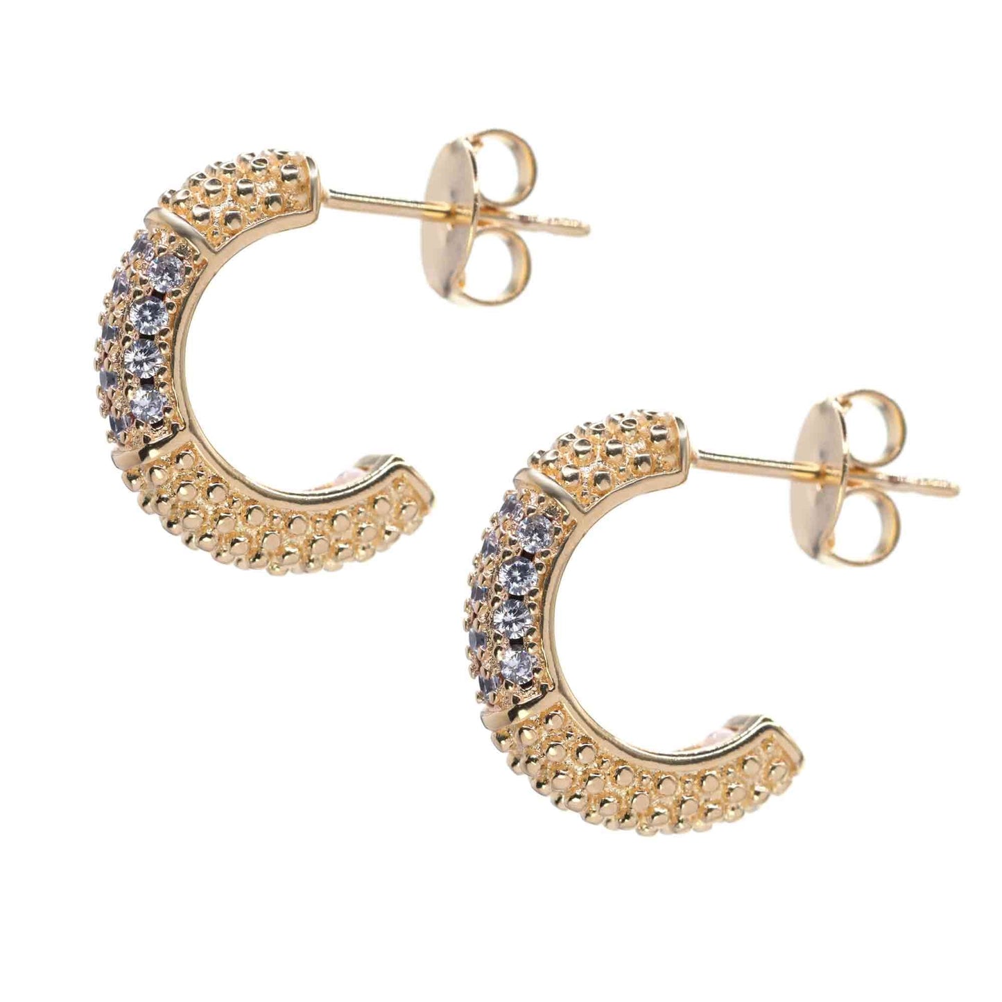 Aros Enchapados en Oro Rosado Semi Argollas con Circones y Textura