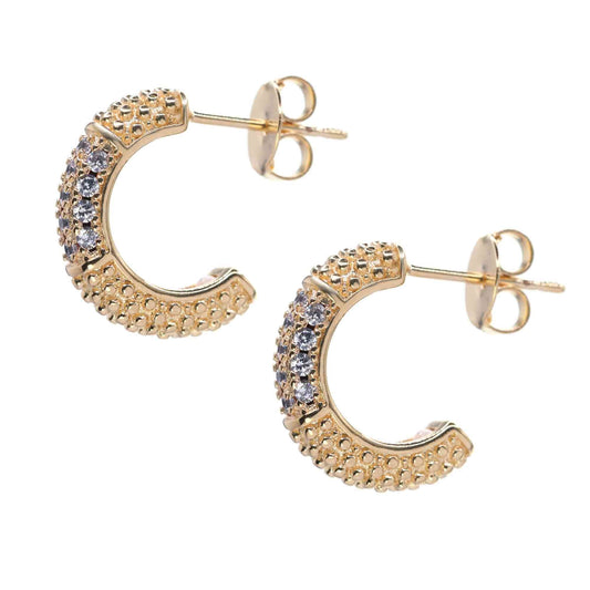 Aros Enchapados en Oro Rosado Semi Argollas con Circones y Textura