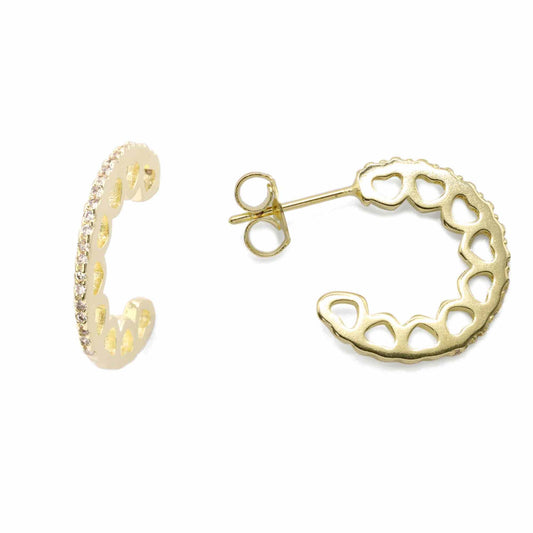 Aros Enchapados en Oro Semi Argollas Caladas con Circón