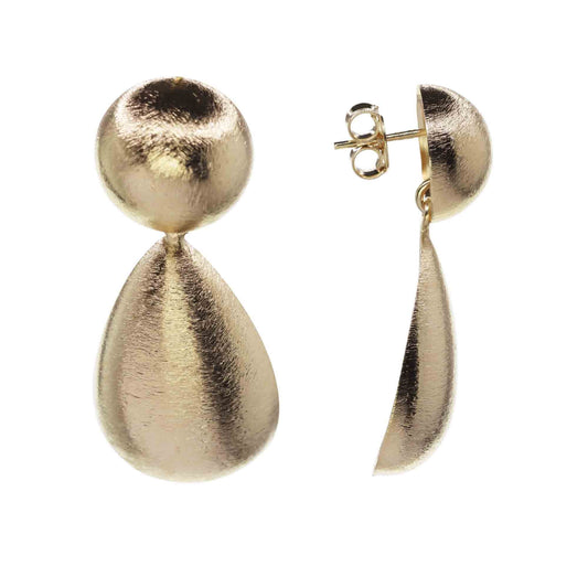 Aros Enchapados en Oro Semi Esferas con Gota Satinadas