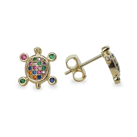 Aros Enchapados en Oro Tortugas con Circones de Colores