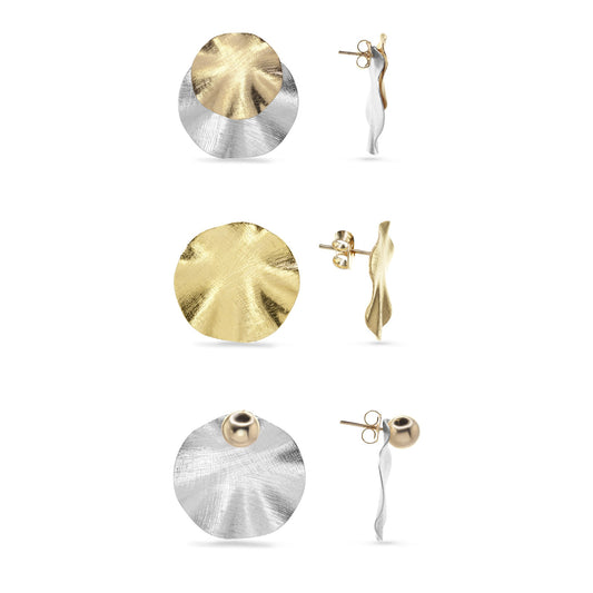 Aros Enchapados en Oro y Plata Modelo 3 Diseños Placa con Relieves Satinada