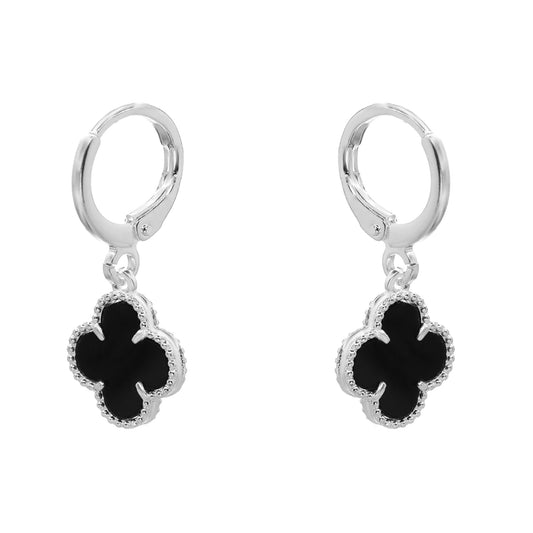 Aros Enchapados en Plata Argollas con Colgantes Flor de Acrílico