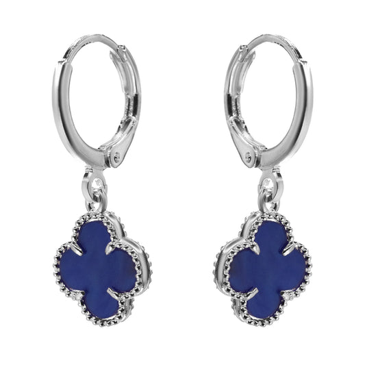 Aros Enchapados en Plata Argollas con Placa Flor Azulina