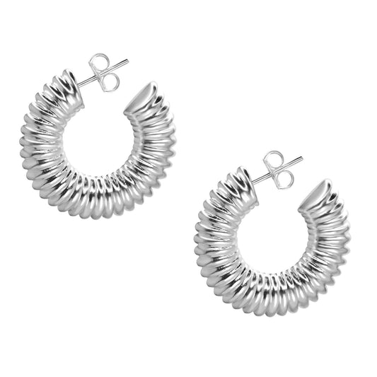 Aros Enchapados en Plata Argollas Estilo Corrugado Gruesas 25 mm