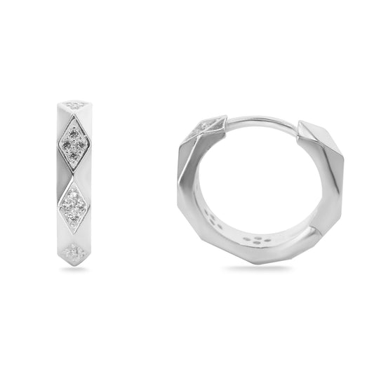 Aros Enchapados en Plata Argollas Estilo Mosaico con Circones
