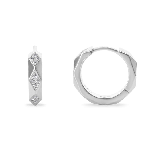 Aros Enchapados en Plata Diseño Argollas Biseladas con Aplicación de Circones