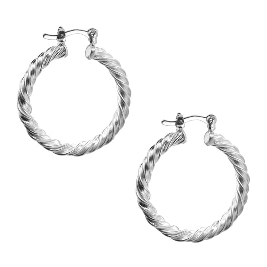 Aros Enchapados en Plata Diseño Argollas Entorchadas Satinadas y Lisas con Broche Criollo