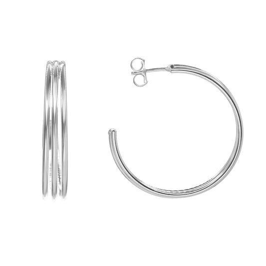 Aros Enchapados en Plata Diseño Argollas Triple Banda Lisa