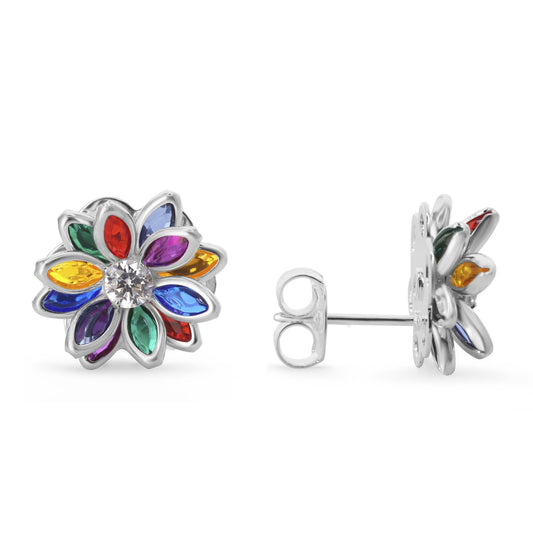 Aros Enchapados en Plata Diseño Flor de Circones