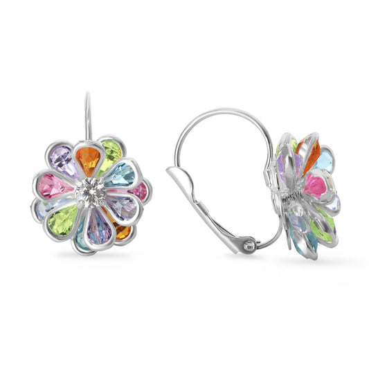 Aros Enchapados en Plata Diseño Flor Dobles de Circones