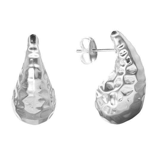 Aros Enchapados en Plata Diseño Gota con Estilo Martillado