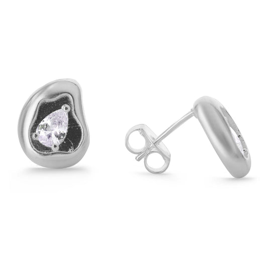 Aros Enchapados en Plata Diseño Gota Irregular con Aplicación Circón