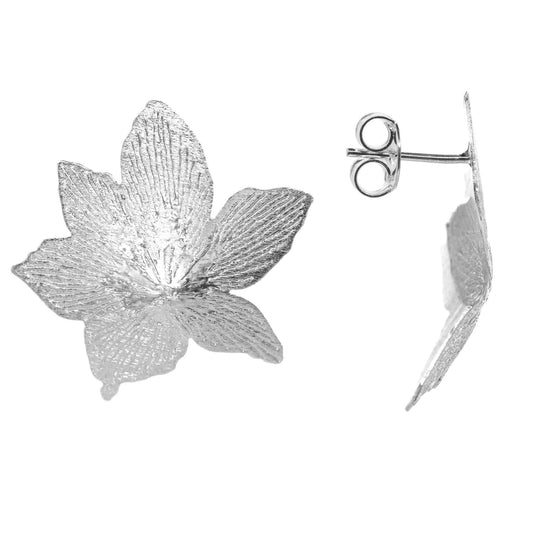 Aros Enchapados en Plata Diseño Hoja con Textura