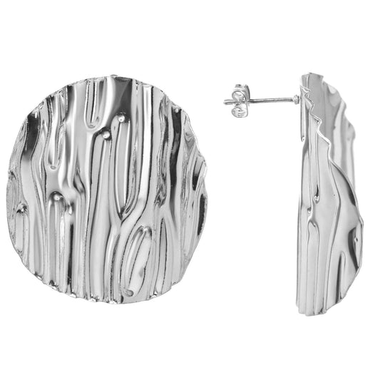 Aros Enchapados en Plata Diseño Placa con Relieve y Textura Lisa