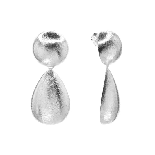 Aros Enchapados en Plata Diseño Placas Circulares y de Gota Satinadas
