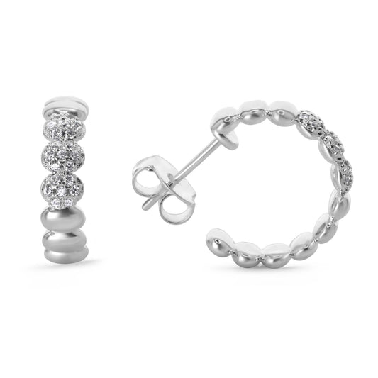 Aros Enchapados en Plata Diseño Semi Argolla Serie de Óvalos Lisos y con Circones