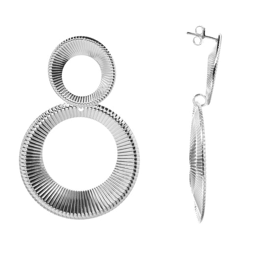 Aros Enchapados en Plata Doble Argolla Estilo con Franjas