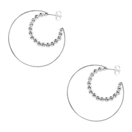 Aros Enchapados en Plata Doble Argolla y Esferas Lisas