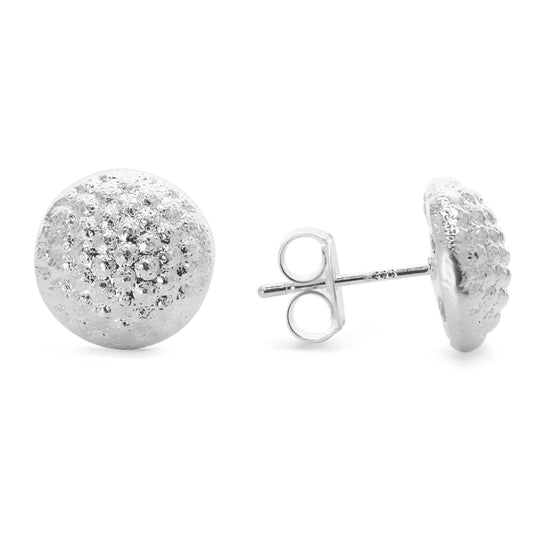 Aros Enchapados en Plata Estilo Botón con Relieve