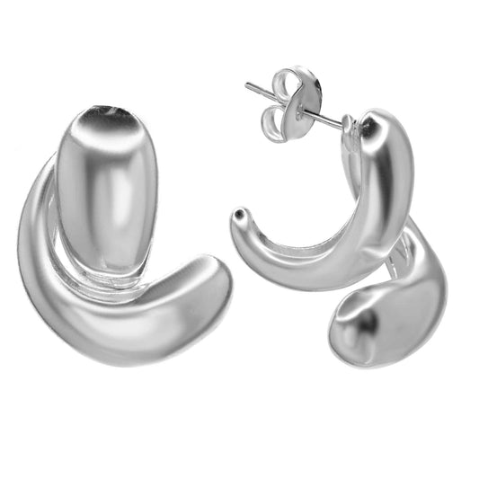 Aros Enchapados en Plata Estilo Dos Piezas Irregulares Lisas