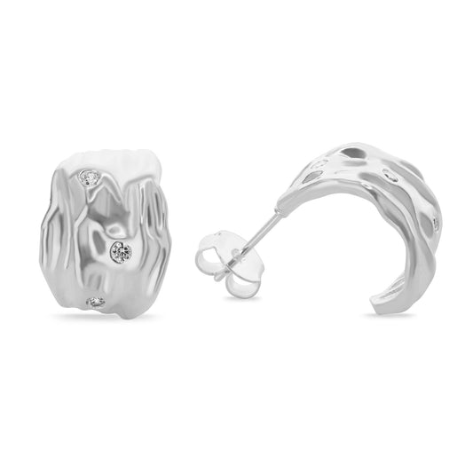 Aros Enchapados en Plata Estilo Media Argolla Irregular con Aplicación de Circones
