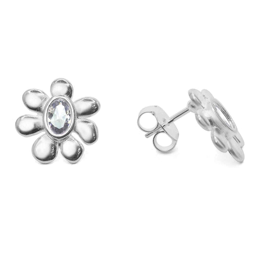 Aros Enchapados en Plata Flor con Gran Circón
