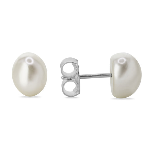 Aros Enchapados en Plata Perla Ovalada de Imitación 10 mm