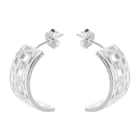 Aros Enchapados en Plata Semi Argollas Diseño con Circones