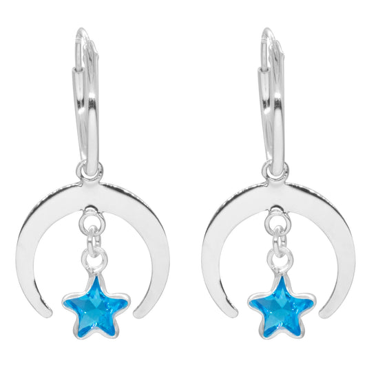 Aros Luna con Estrella Circón Azul Cielo
