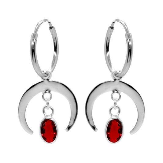 Aros Luna Gota Circón Rojo