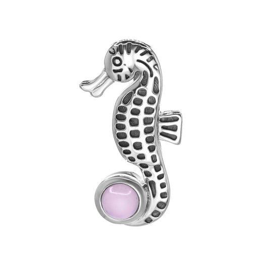 Colgante de Plata Caballo de Mar con Piedra de Cuarzo Rosa