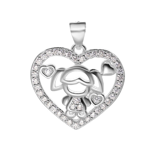 Colgante de Plata Corazón con Figura Niña con Circones