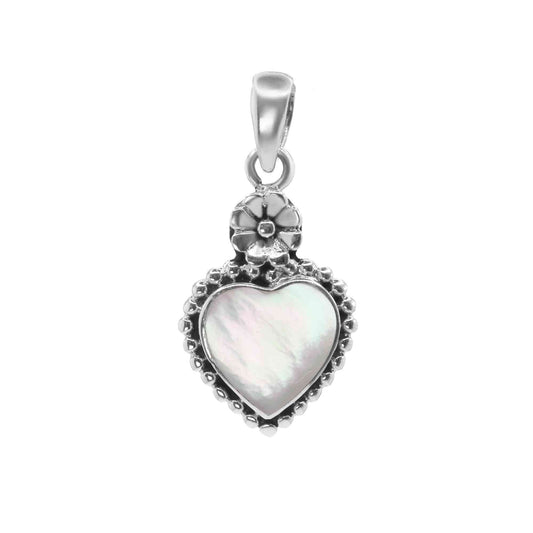 Colgante de Plata Corazón con Flor y Nácar