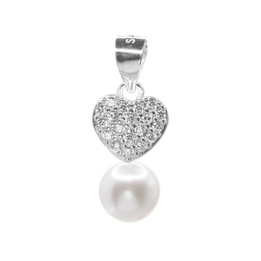 Colgante de Plata Corazón de Circones y Perla