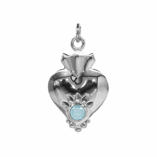 Colgante de Plata Corazón Detente con Piedra Calcedonia